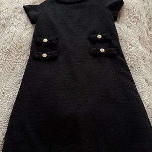 Womens Tweed Jackie Dress Elegant Crew Neck Short Sleeve Button Mini Dress XS